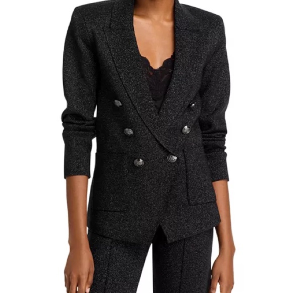 NWT L'AGENCE Kenzie Black Gunmetal Metallic Knit Double-Breasted Blazer - S